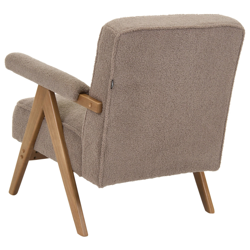 Poltrona con rivestimento in tessuto boucle beige Evje Design Retrò Struttura in legno Braccioli Soggiorno
