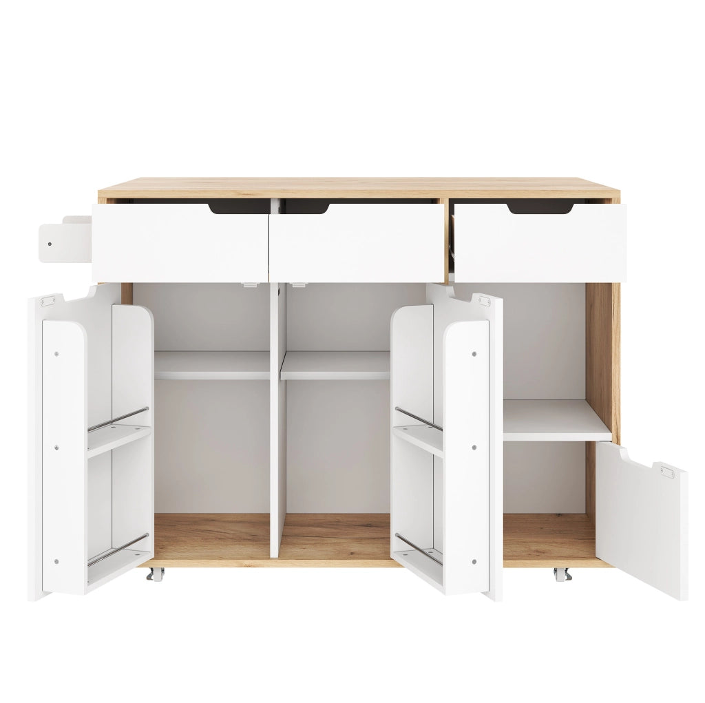 Mobile contenitore con ruote 120x46x85 cm in legno ingegnerizzato bianco