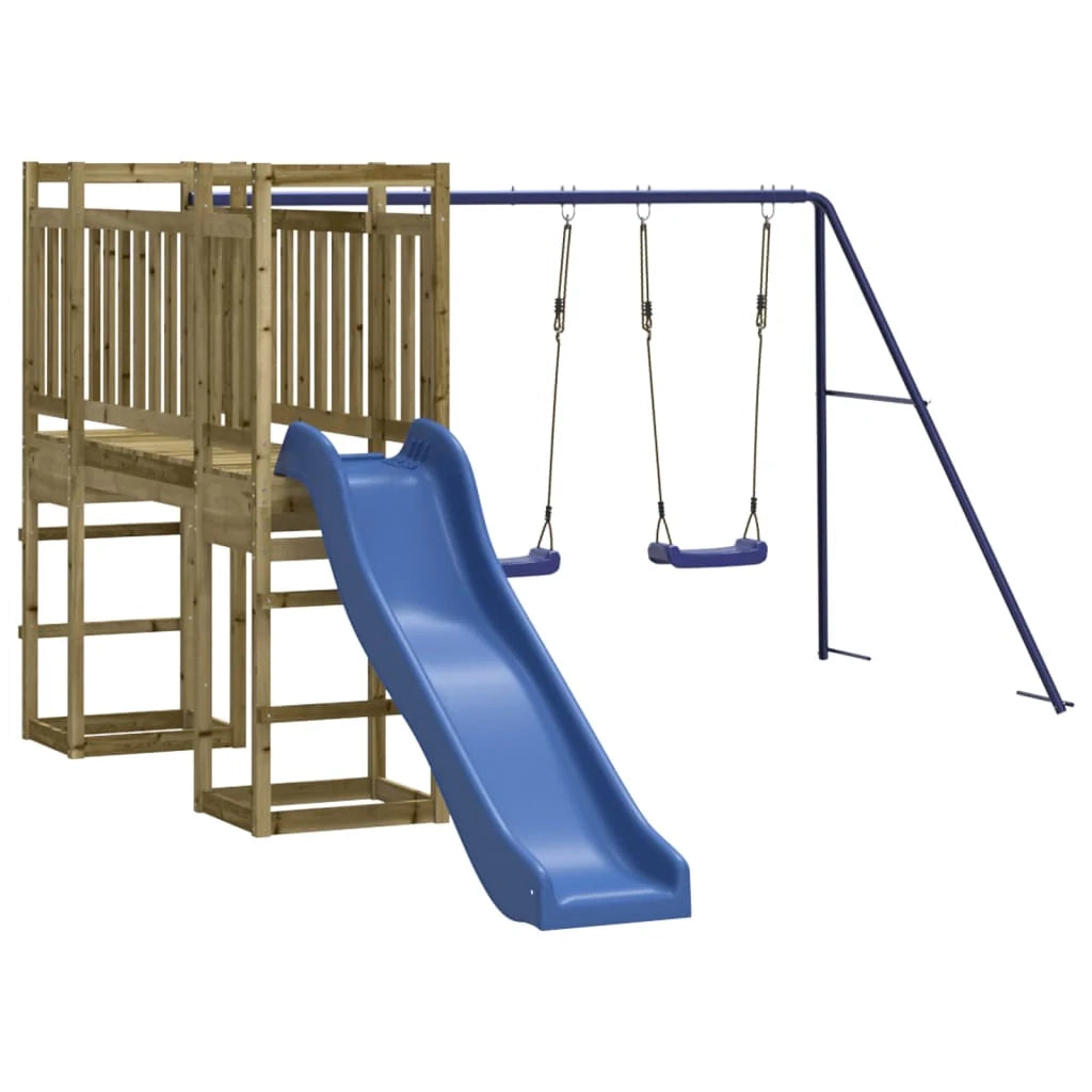 Altalene per parco giochi all'aperto scivolo altalene robuste giochi da giardino 308 x 467 x 169 cm legno di pino impregnato 02_0004822