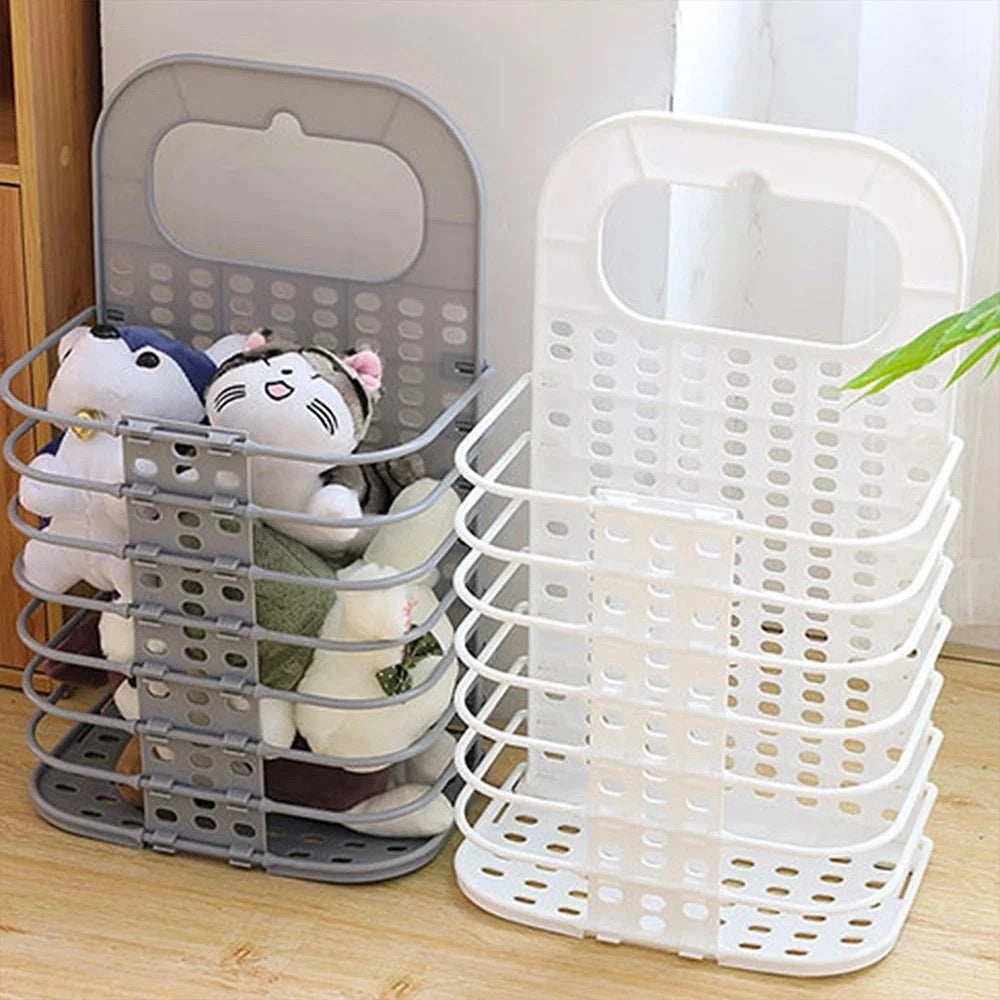 Trade Shop - Cesto Portabiancheria Pieghevole A Parete Salvaspazio Con Manico Camera Soggiorno Bagno -