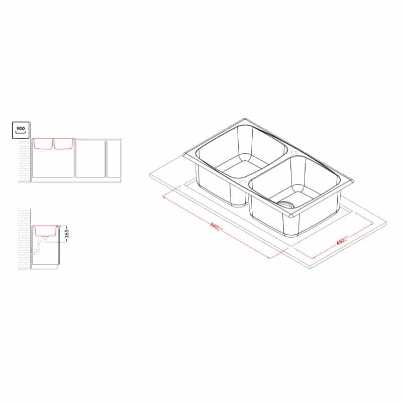 Lavello Elleci Incasso 2 vasche 86x50 Master 450 Granitek Nero LGM45040