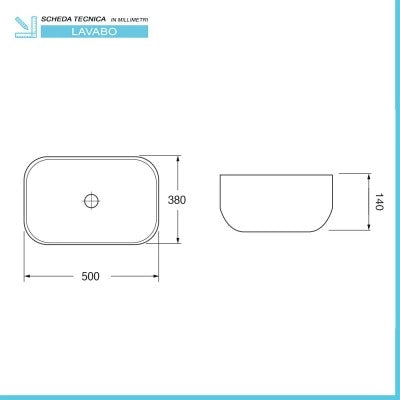 Lavabo da appoggio 50x38 cm in ceramica lucida con angoli tondi
