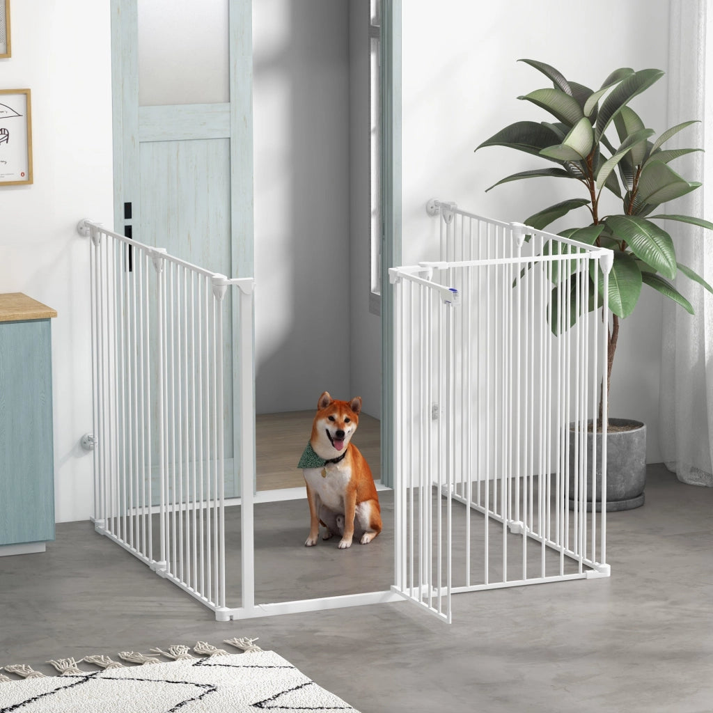 Cancelletto di Sicurezza per Animali Domestici 123x102x100 cm in Acciaio e Plastica Bianco