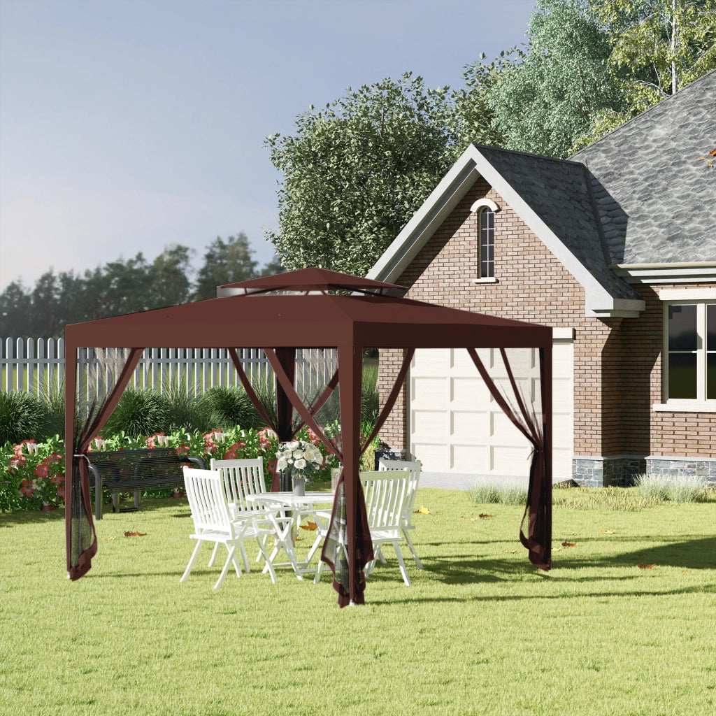 Tenda da giardino 3x3 m con zanzariera ¨C zephmum ¨C doppio tetto marrone