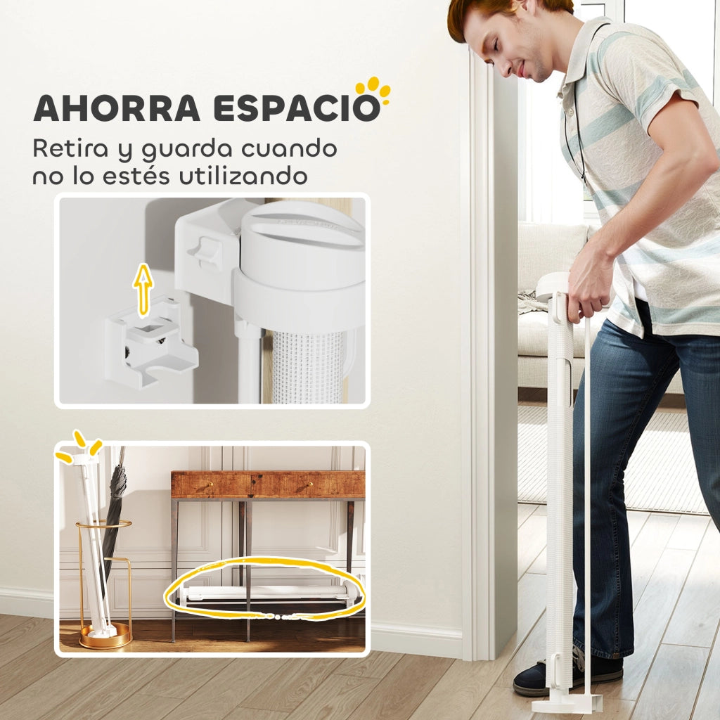 Barriera di sicurezza per cani retrattile con chiusura ¨C zephmum ¨C 142x10x87 cm bianco