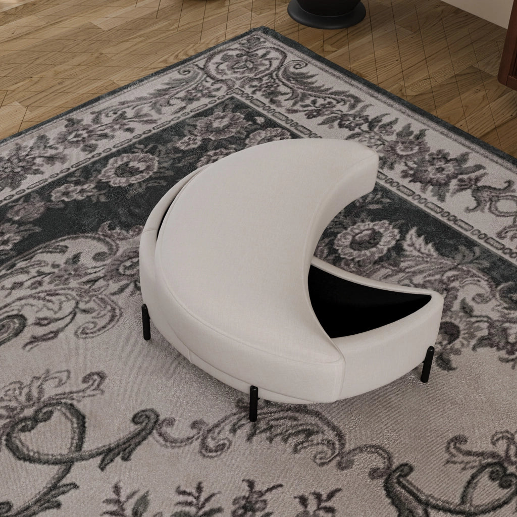 Pouf Poggiapiedi con Vassoio ¨C MINIMAL ¨C Tessuto Chenille, Beige