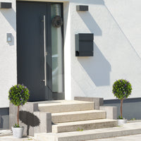 Set 2 Piante Artificiali Ø24x60 cm Verdi a Sfera con Fiori di Lavanda e Vaso con Muschio e Cemento