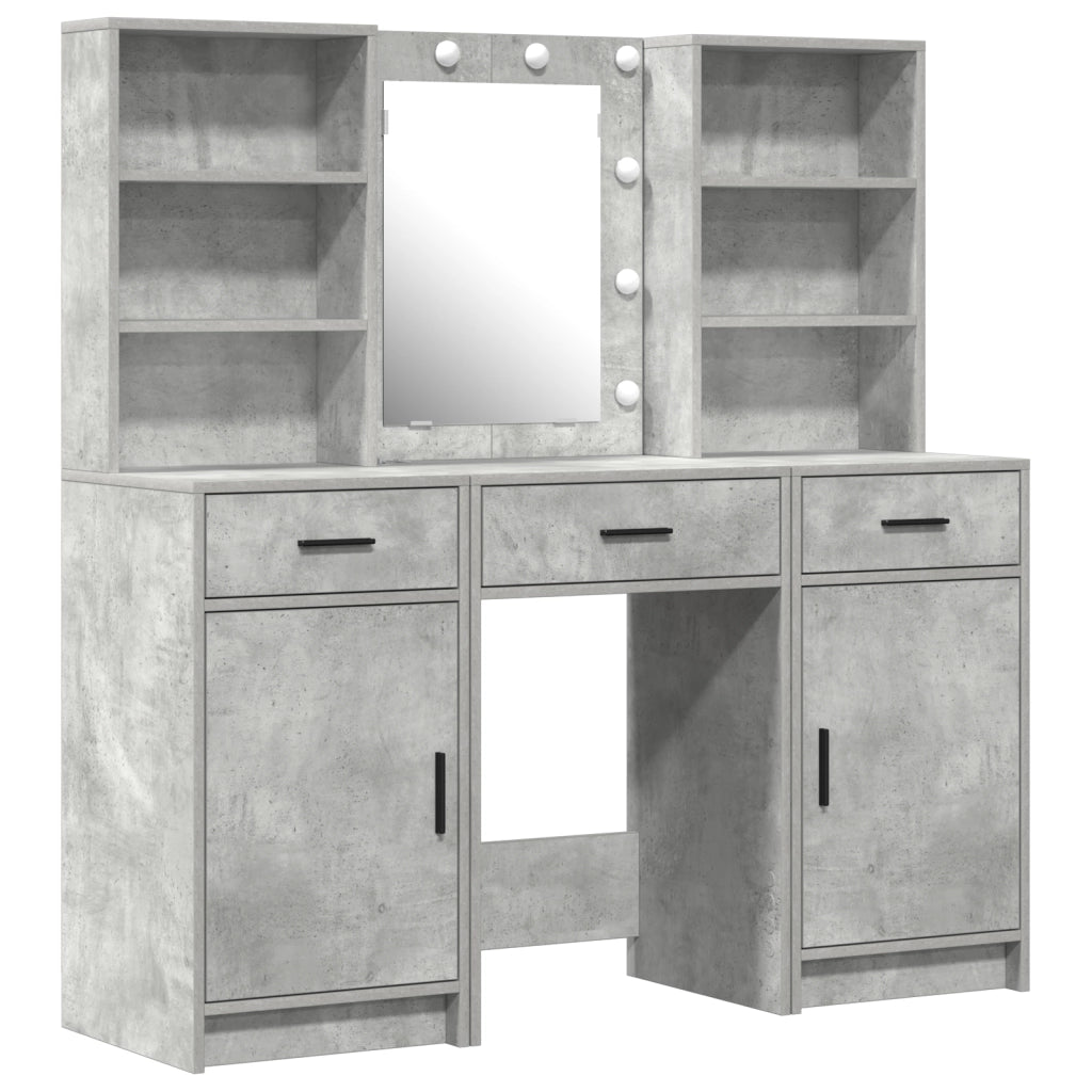 Set da Toeletta 3 Pezzi  in Legno Ingenerizzato Grigio Cemento