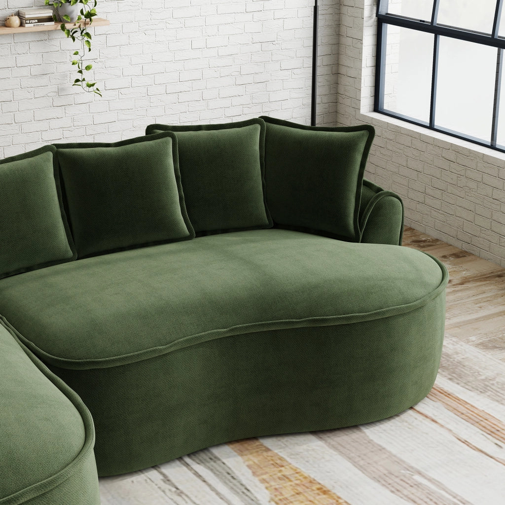 Divano modulare senza struttura in chenille a 2 moduli verde convertibile in letto con seduta profonda e braccioli larghi