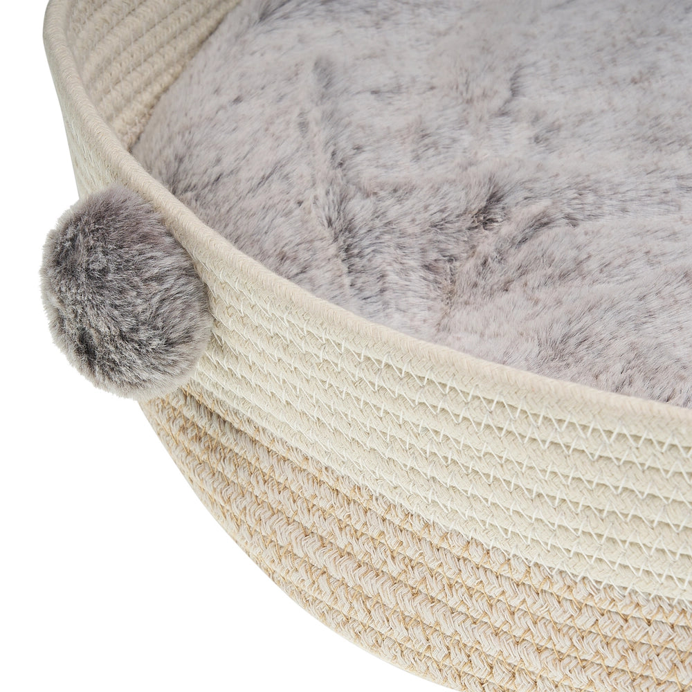 Letto per animali domestici Beige Cotone Poliestere Inserto soffice ø 44 cm per cani gatti Forma rotonda con maniglie