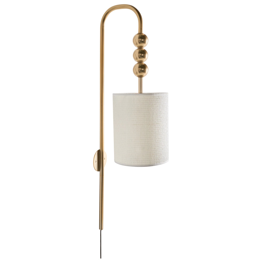 Lampada da parete in ottone e ferro con paralume a tamburo in tessuto Stile moderno di metà secolo
