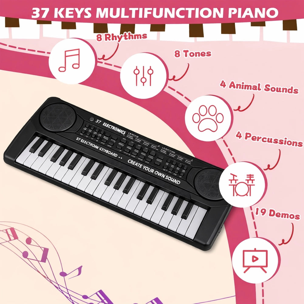 Tastiera Giocattolo Musicale Piano Keyboard Musica per Bambini con 37 Tasti Rosa