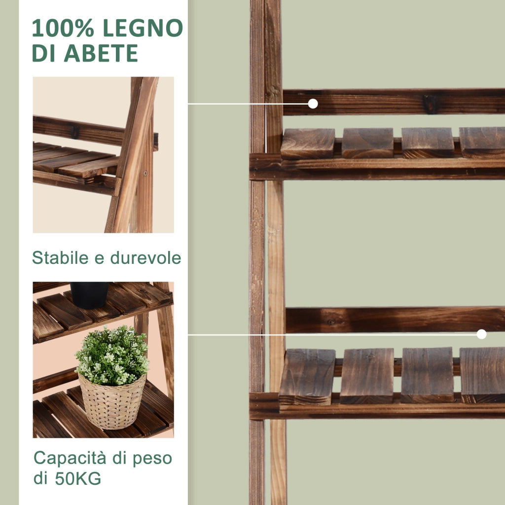 Portapiante Pieghevole a 3 Livelli in Legno di Abete per Esterno ¨C zephmum ¨C 80x37x93cm