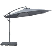 Parasole a sbalzo 2.92 m con manovella manuale parasole da giardino completo di pesi e copertura base trasversale in acciaio tessuto Oxford grigio scuro
