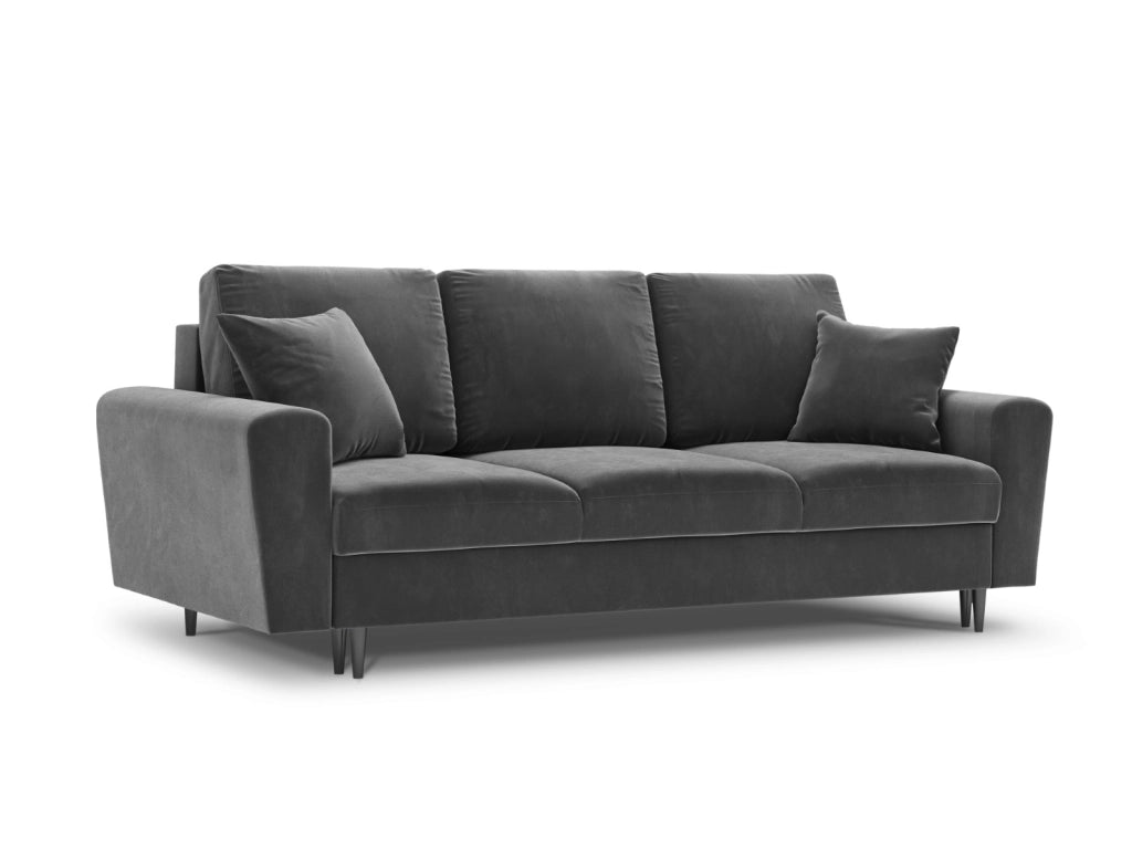 Cosmopolitan Design - Divano convertibile con contenitore "Kyoto" 3 posti in velluto grigio chiaro 