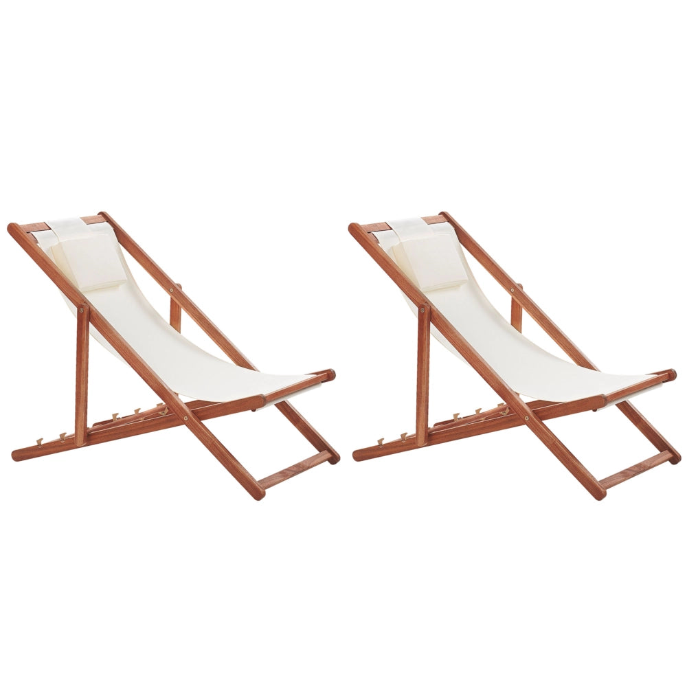 Sedia a sdraio da giardino in tessuto beige cuscino poggiatesta sedile reclinabile pieghevole struttura in legno di acacia