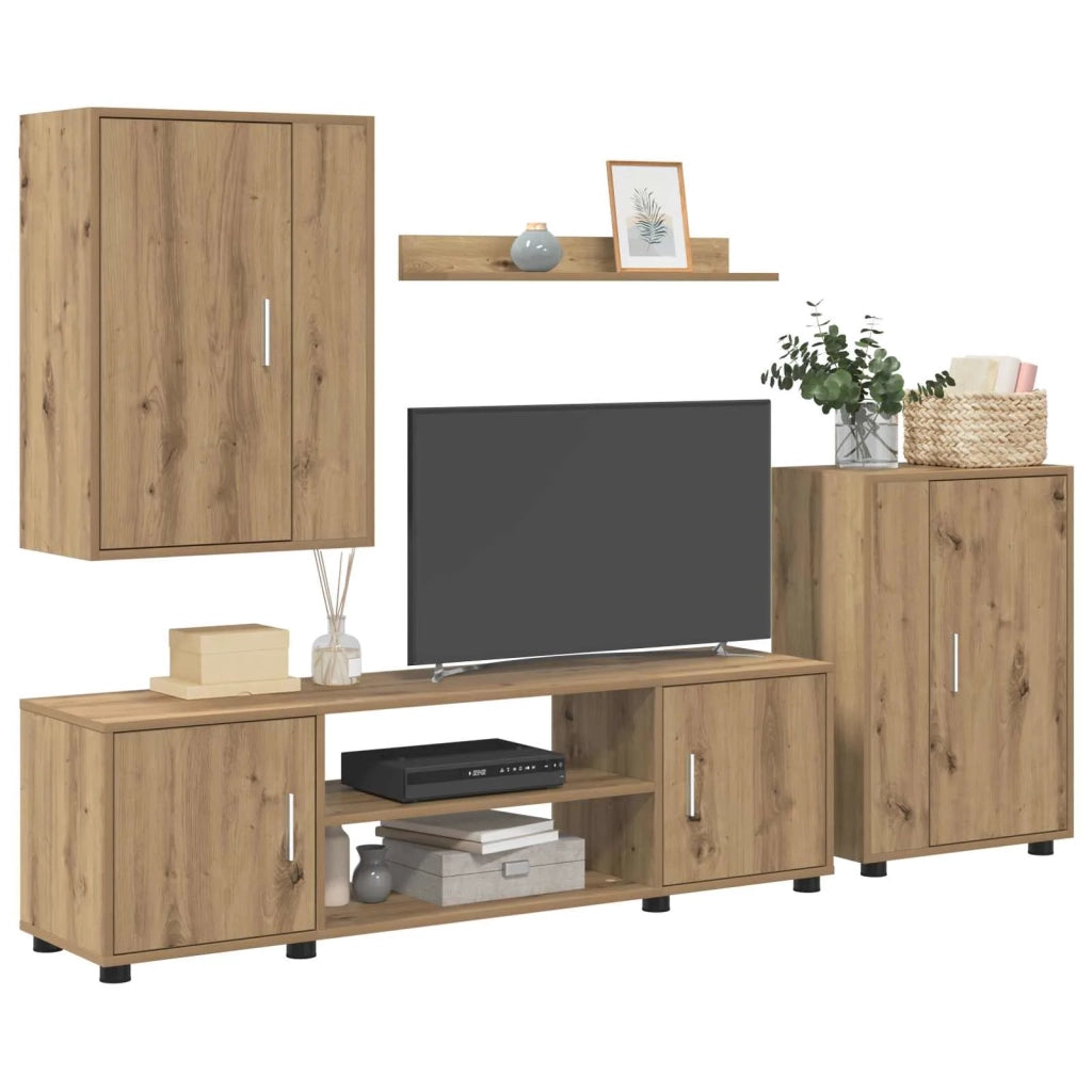 Set mobile TV 4 pz | Armadietto TV | Mobile Porta TV Rovere artigianale Legno multistrato