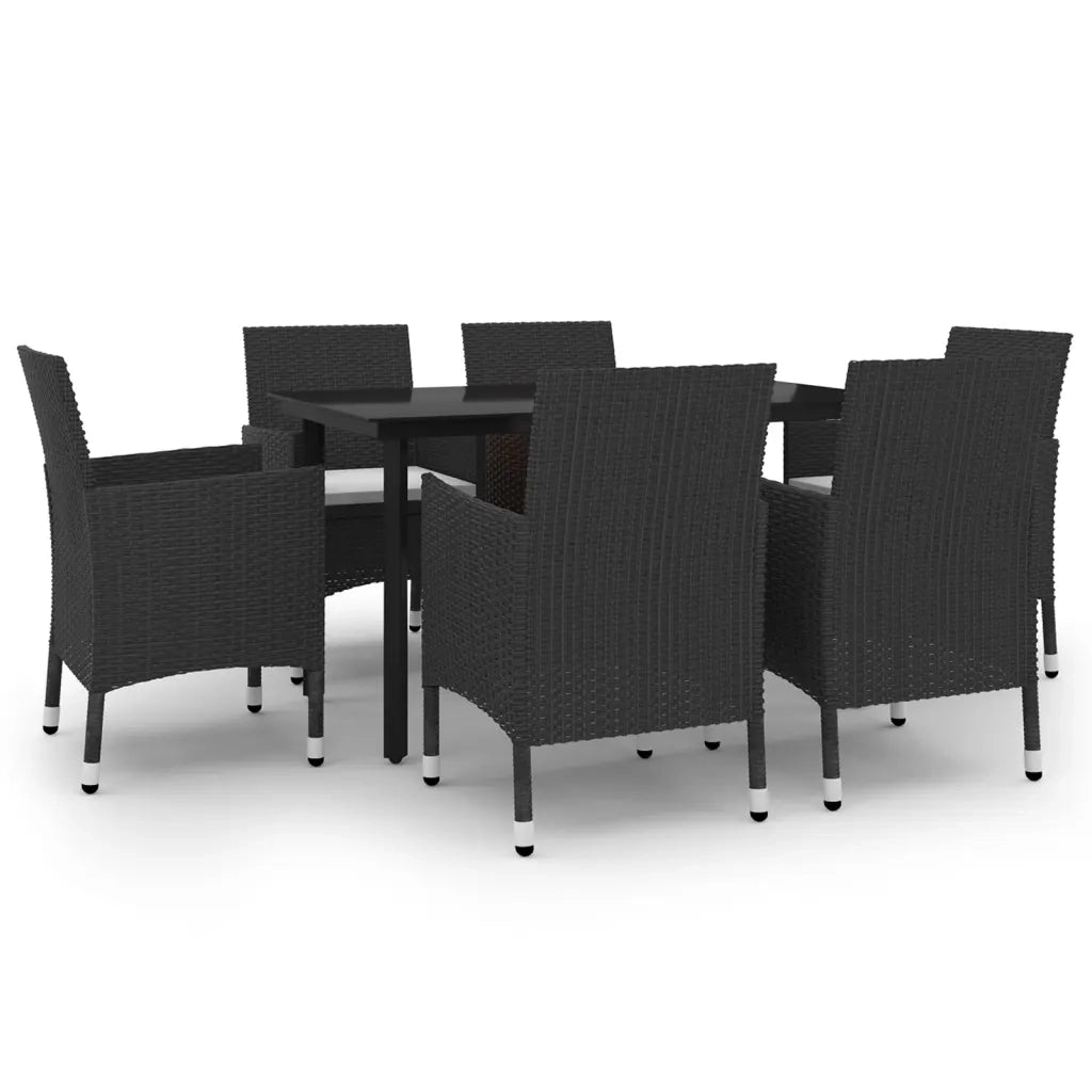 Set da Pranzo da Giardino 7 pz con Cuscini Polyrattan e Vetro 3099682