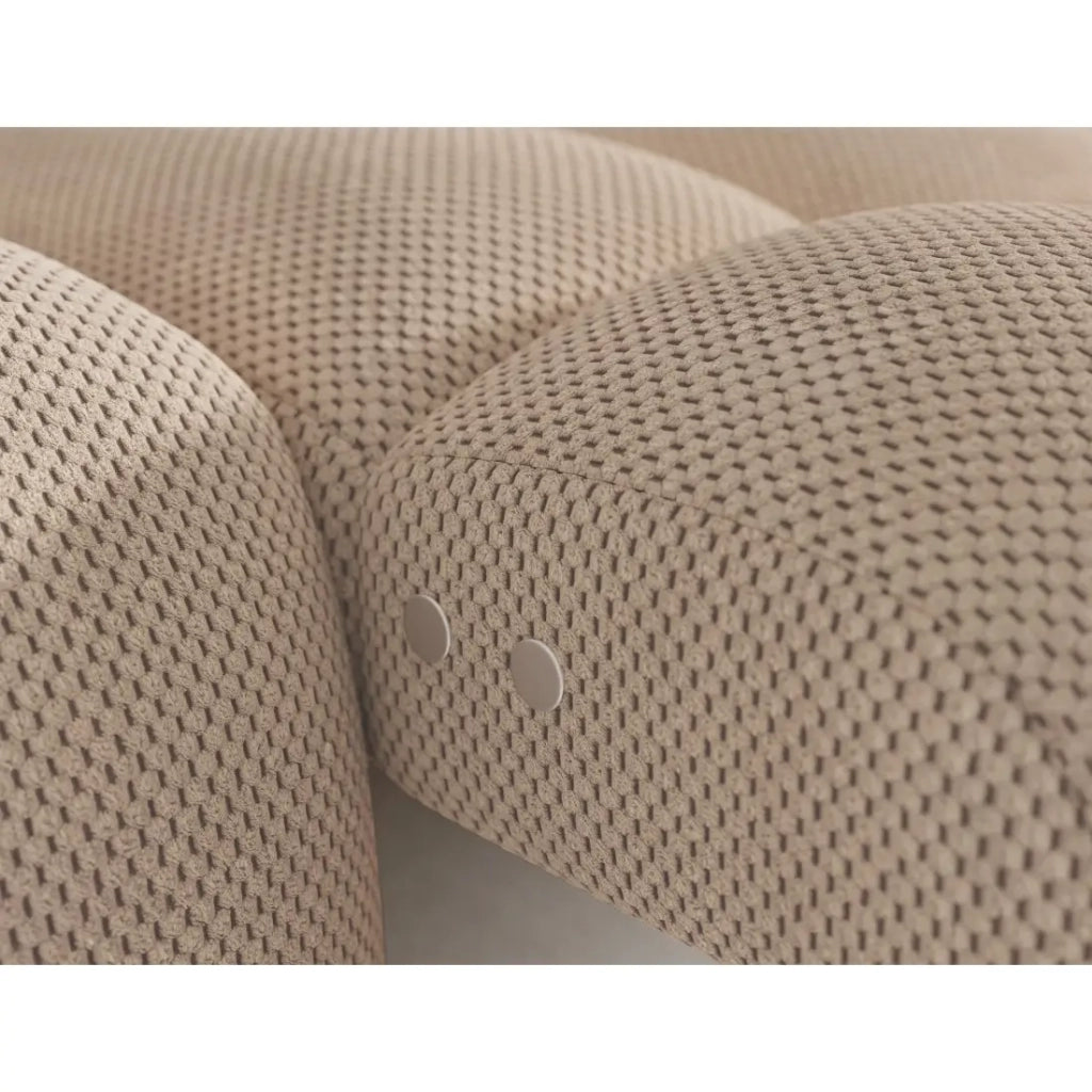 Divano ad angolo convertibile BULLA 3 posti beige angolo destro - tessuto a nido d'ape con estensione seduta elettrica