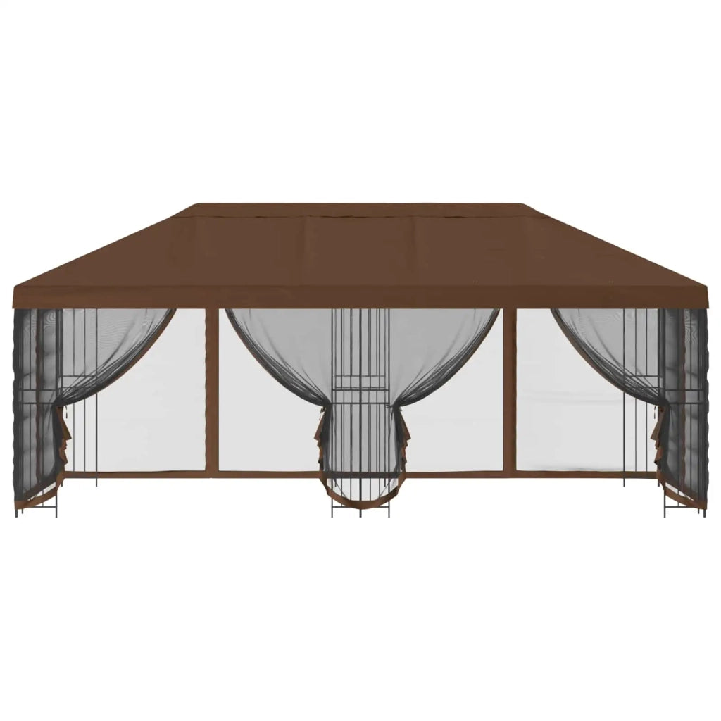 Gazebo con pareti laterali 6 x 3 m Marrone Poliestere e Acciaio