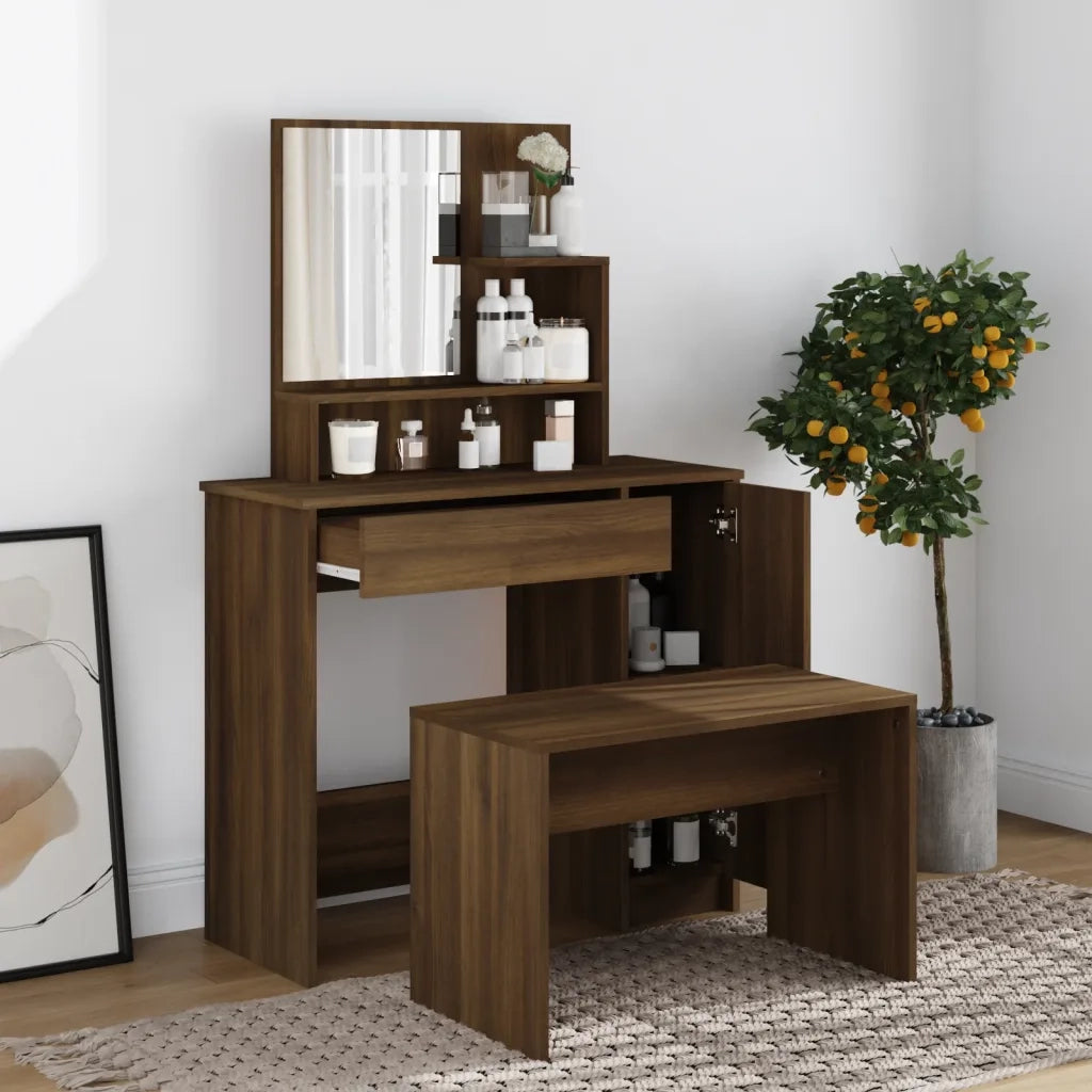 Toeletta con Specchio Rovere Marrone 86,5x35x136 cm 820495