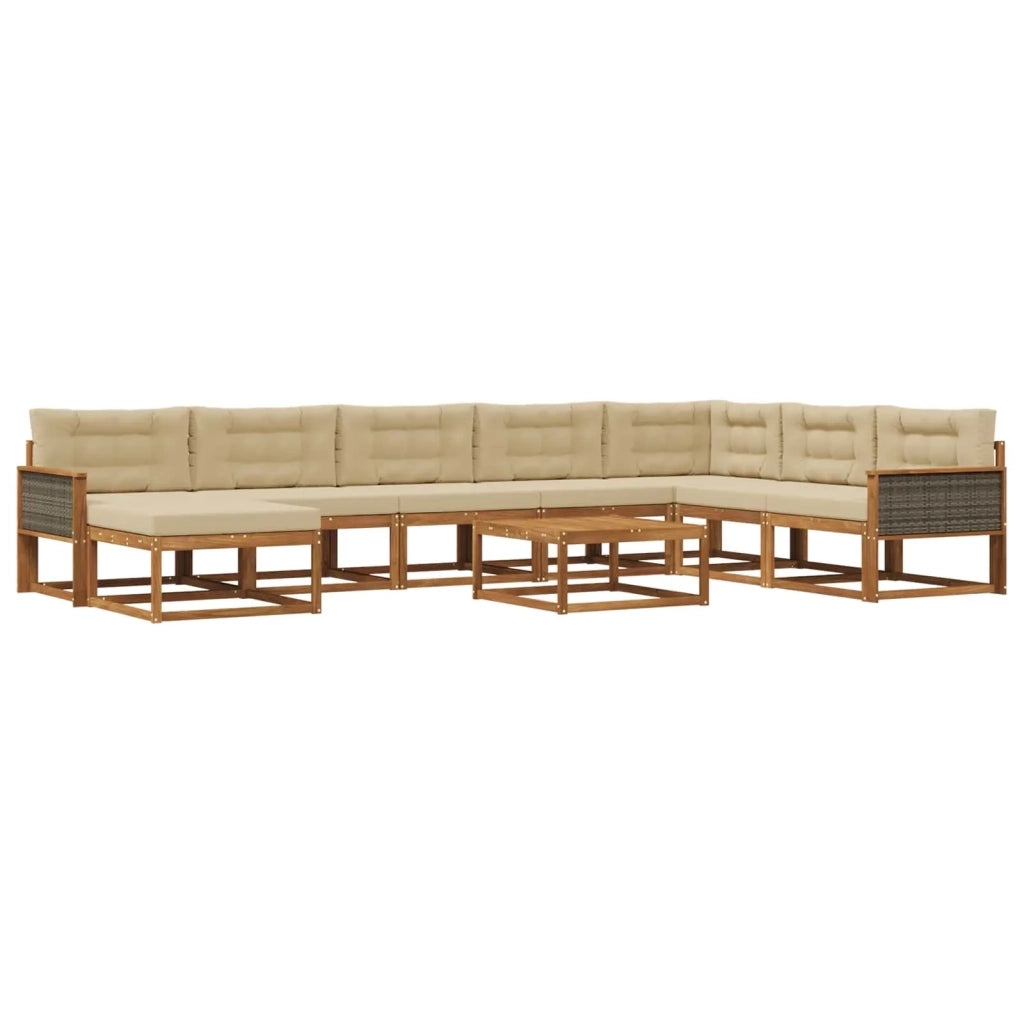 Set di divani da esterno con cuscino 9 pcs Naturale e Beige
