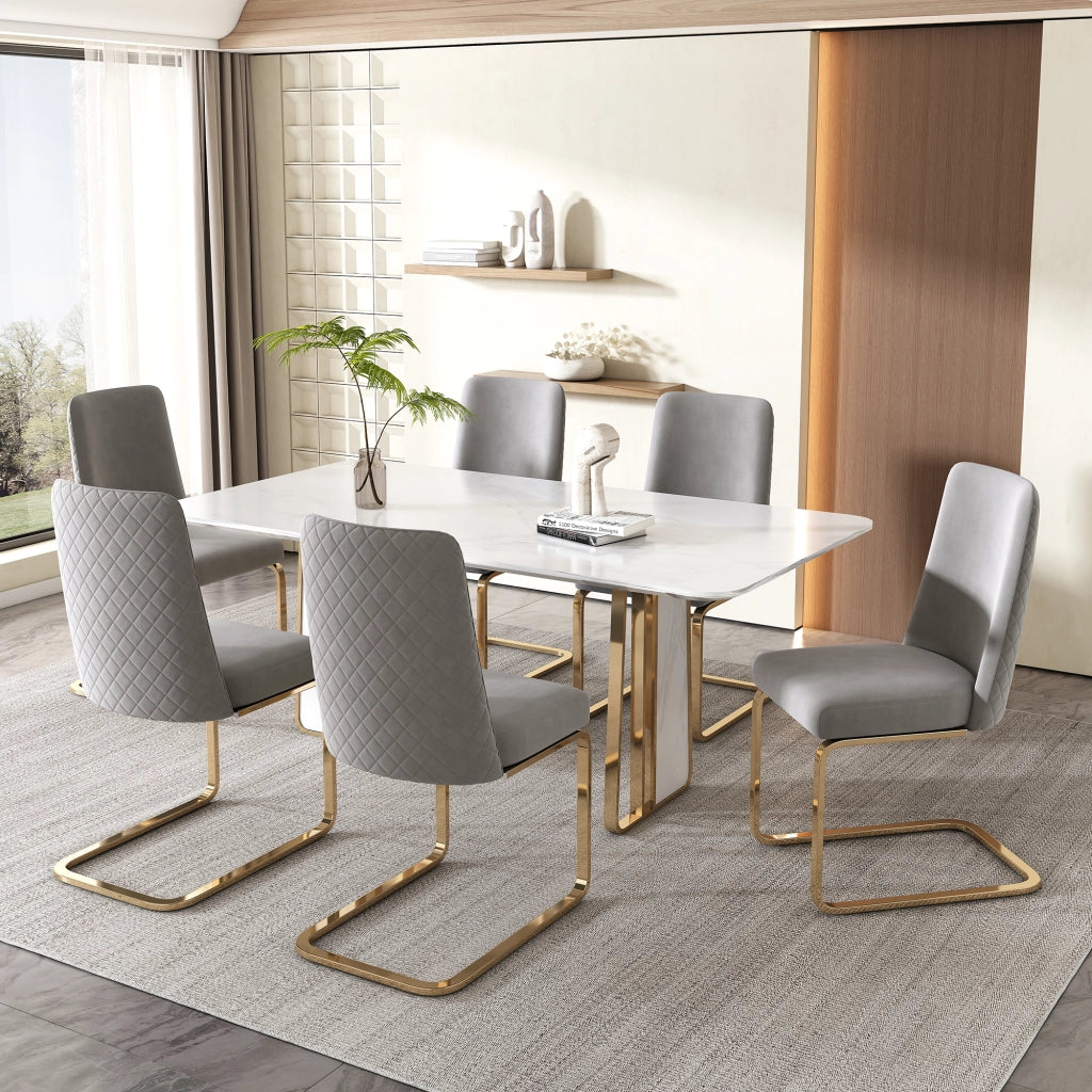 SEDIA in velluto grigio con schienale a rombi, Set da 2 pezzi