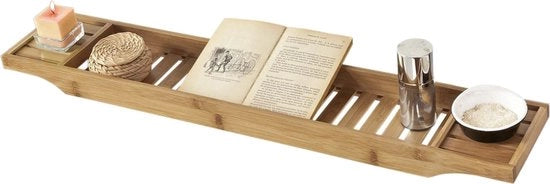 Pannello per doccia - Pannello di sostegno per doccia - Regolatore di altezza per doccia - Sostegno per doccia - Materiale in bambù - Colore marrone - 80 x 14,6 x 4,5 cm