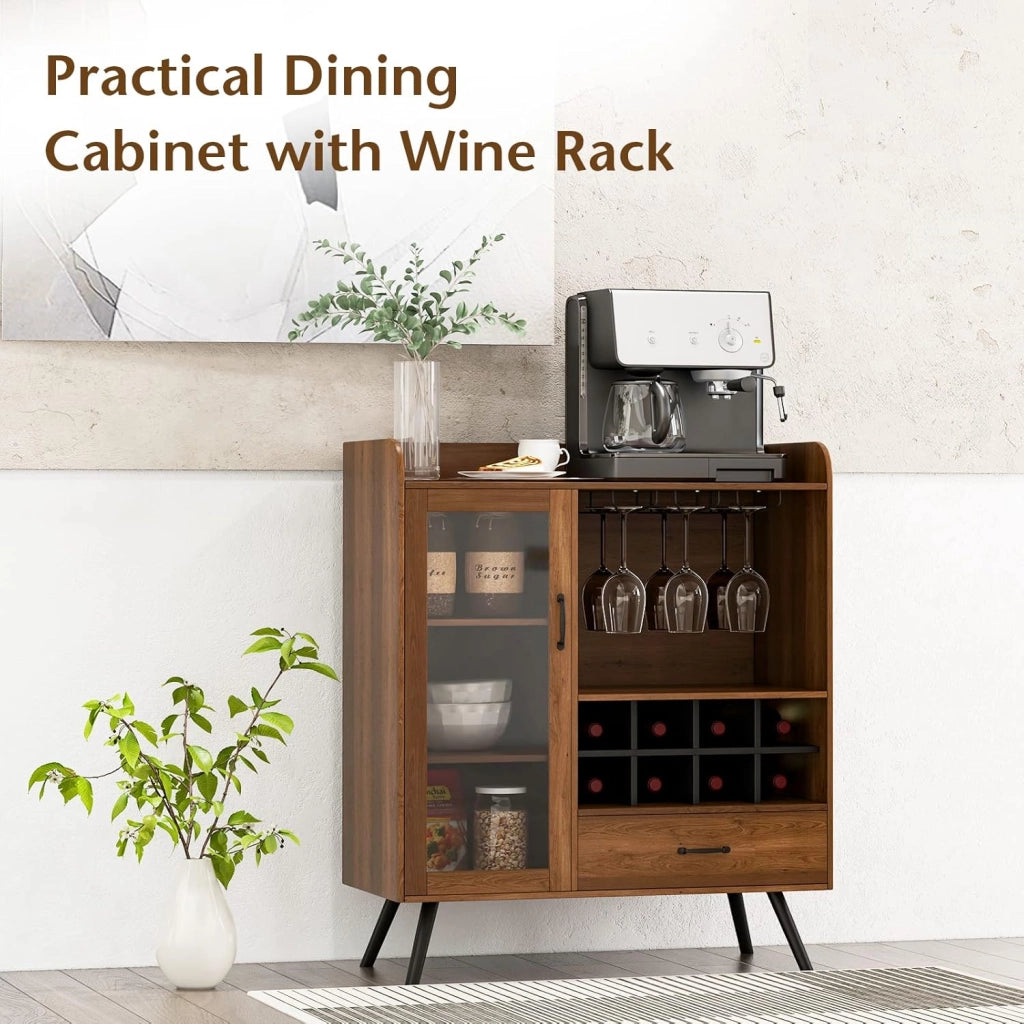 Credenza da Cucina Industriale, Armadietto per Vino a Buffet con Armadietto per Vino per 8 Bottiglie, Stile Industriale，40 x 80 x 95 cm