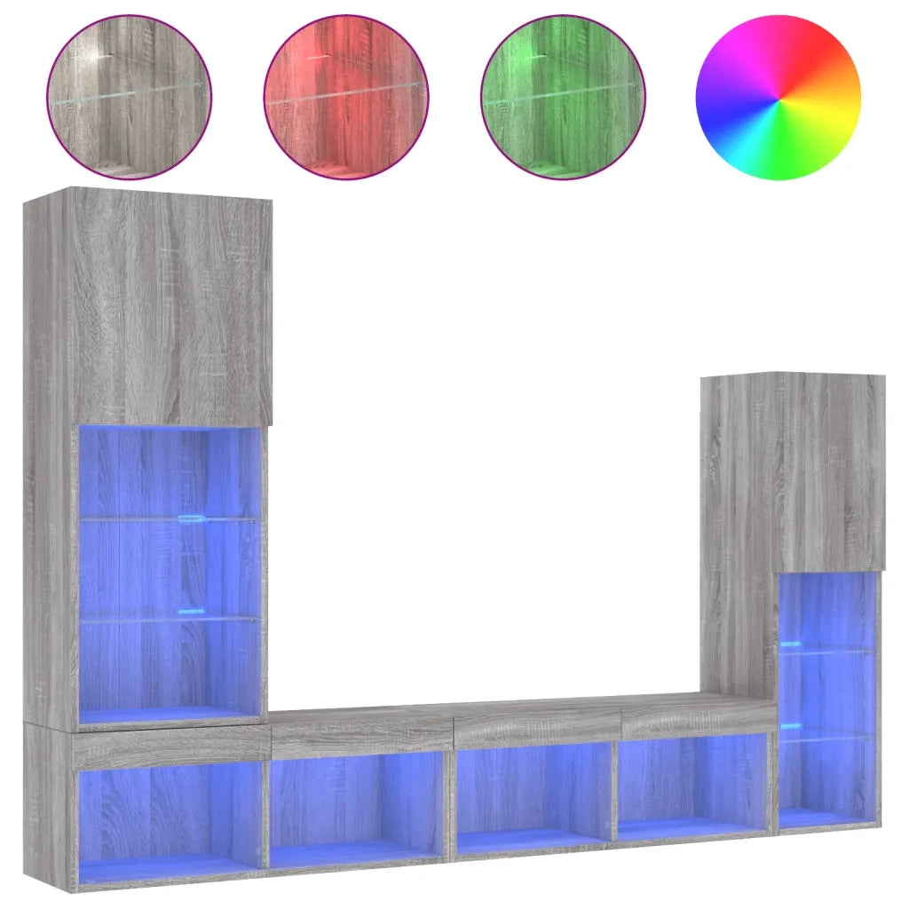 Mobili TV a Muro con LED 4pz Grigio Sonoma in Legno Multistrato 3216659