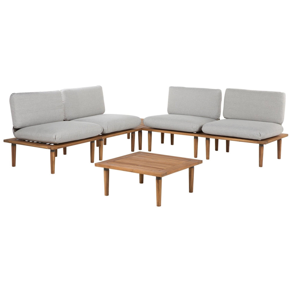 Set Divani Da Giardino Cuscini Grigi In Legno Di Acacia Set Conversazione Da Esterno Moderno A 4 Posti Poltrone Con Tavolino Cuscini Grigi