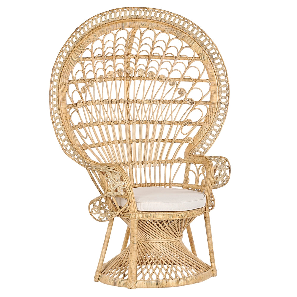 Sedia Rattan Beige 150 x 68 cm Vimini Cuscino per Seduta per Interni ed Esterni con Schienale Alto