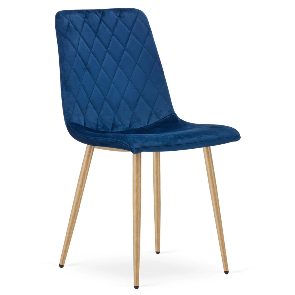 Set di 4 Sedie Turin in Velluto Blu Navy con Gambe Effetto Legno