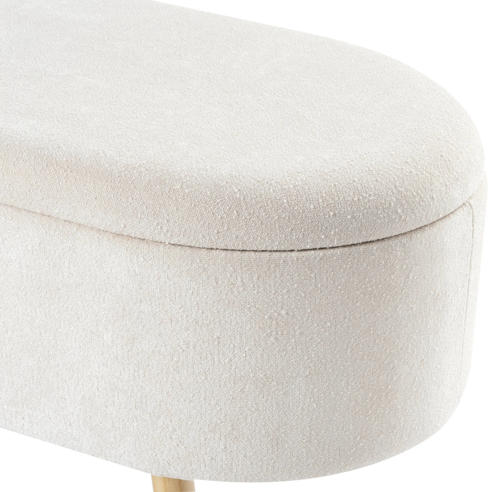 Panca da camera da letto con gambe in legno imbottite, bianco sporco, sedile per corridoio con portaoggetti