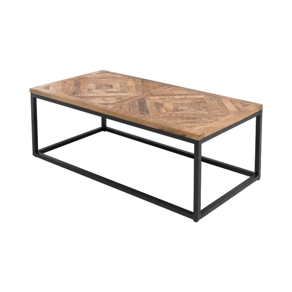 Tavolino basso ZAREL 100 cm in legno di mango massiccio e metallo nero stile industriale