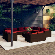 Set Divani da Giardino 13 pz con Cuscini in Polyrattan Marrone