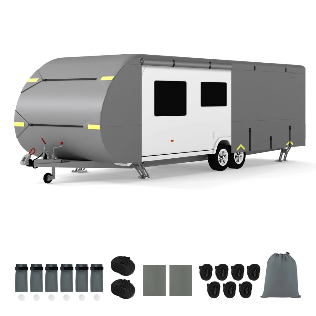 Telo copri roulotte 571 x 260 x 250 cm con toppe di riparazione, Copertura per camper impermeabile e antivento Grigio