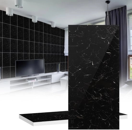 10 pezzi di adesivi per parete autoadesivi per cucina, bagno e camper, PET impermeabile, pannelli autoadesivi per parete, decorativi con look di marmo, neri