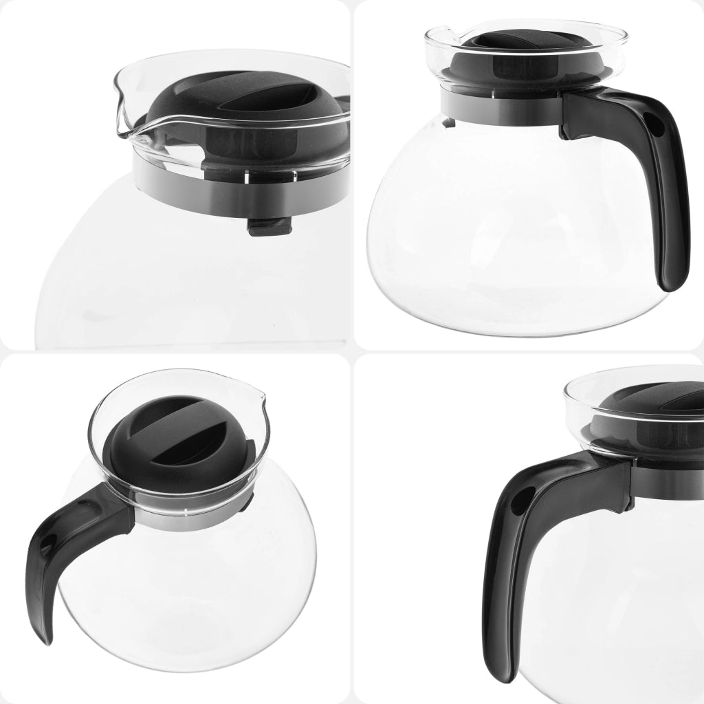 KADAX Brocca in vetro per tè e caffè da 1,7 l, resistente al calore, con coperchio, colore nero.