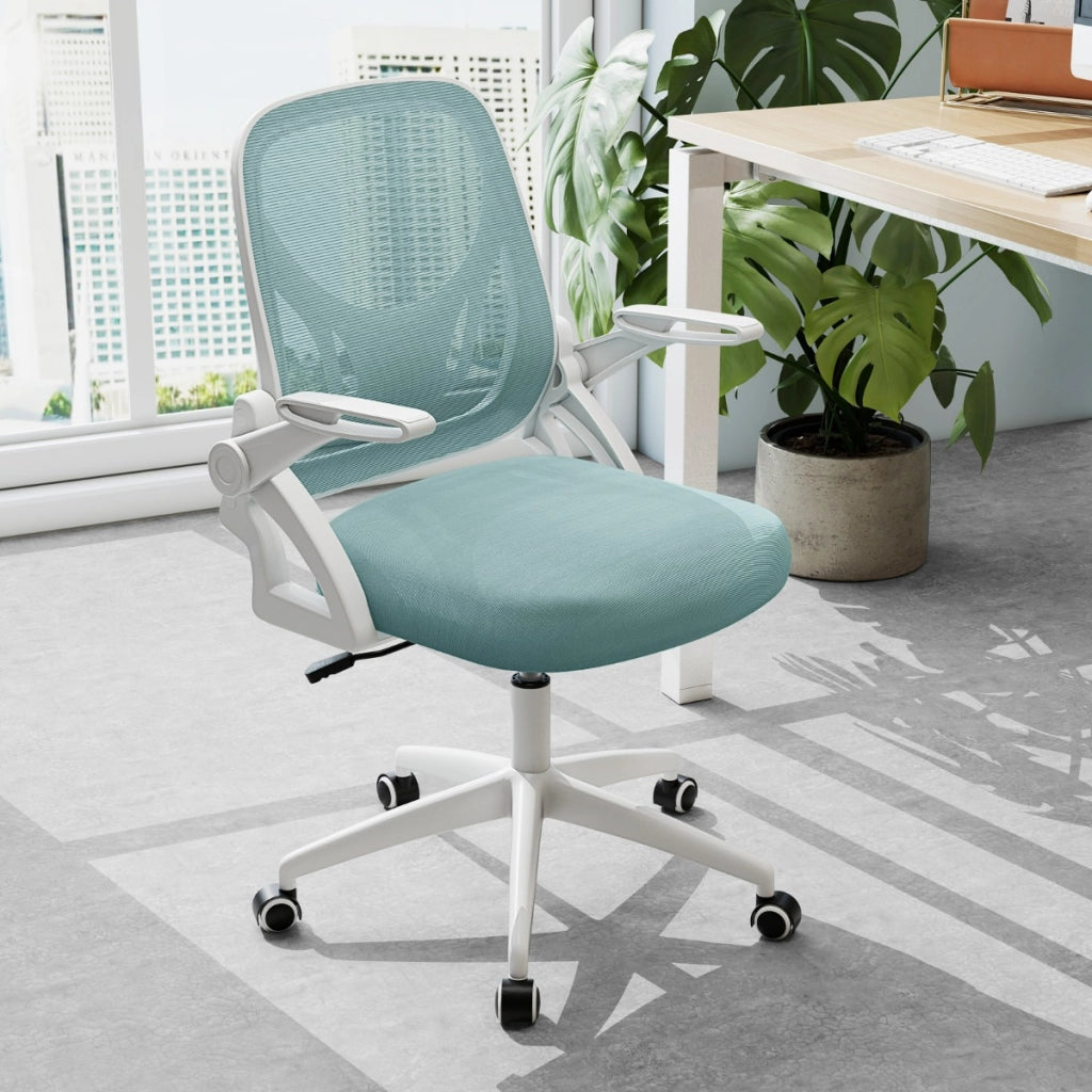 Sedia da scrivania ergonomica in rete con supporto lombare e braccioli ribaltabili, Sedia da lavoro girevole Blu-Sedie da ufficio