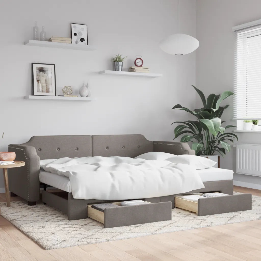 Divano Letto Estraibile con Cassetti Tortora 100x200 cm Tessuto