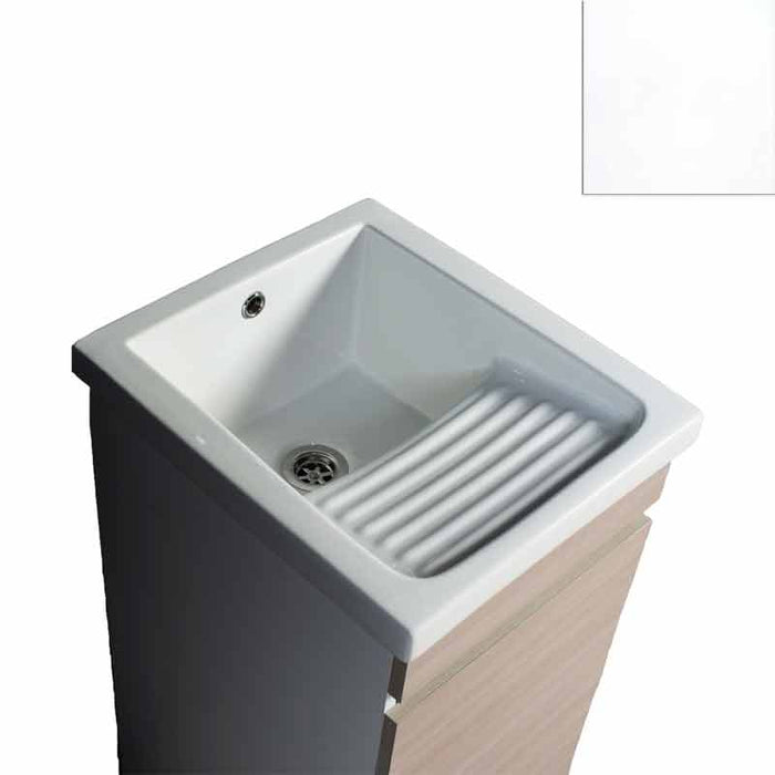 Mobile Lavatoio in Ceramica 1 Anta e Strofinatoio Integrato 45x50x86A cm Bianco Opaco