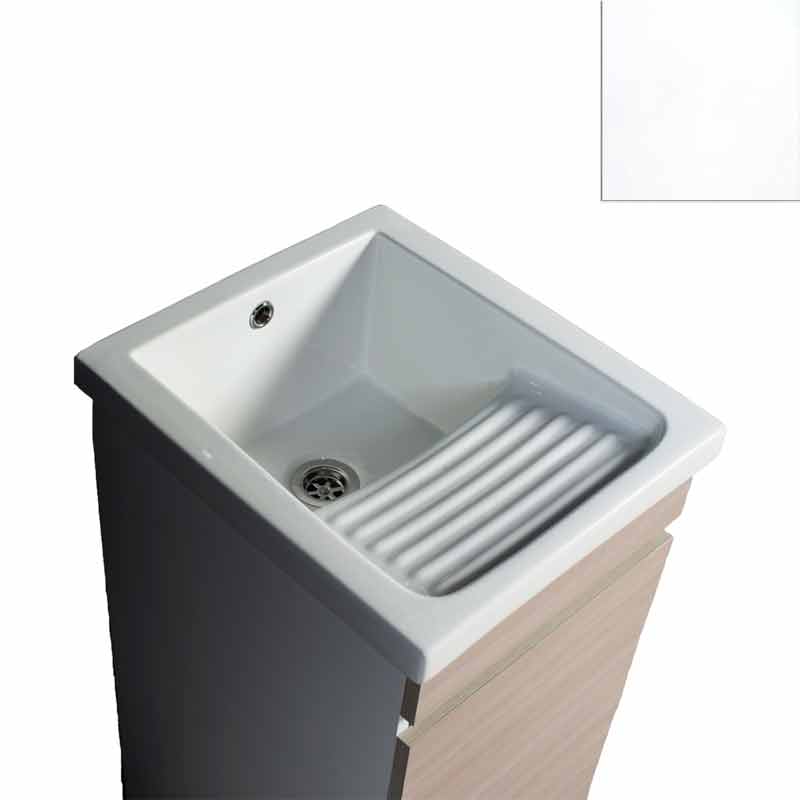 Mobile Lavatoio in Ceramica 1 Anta e Strofinatoio Integrato 45x50x86A cm Bianco Opaco