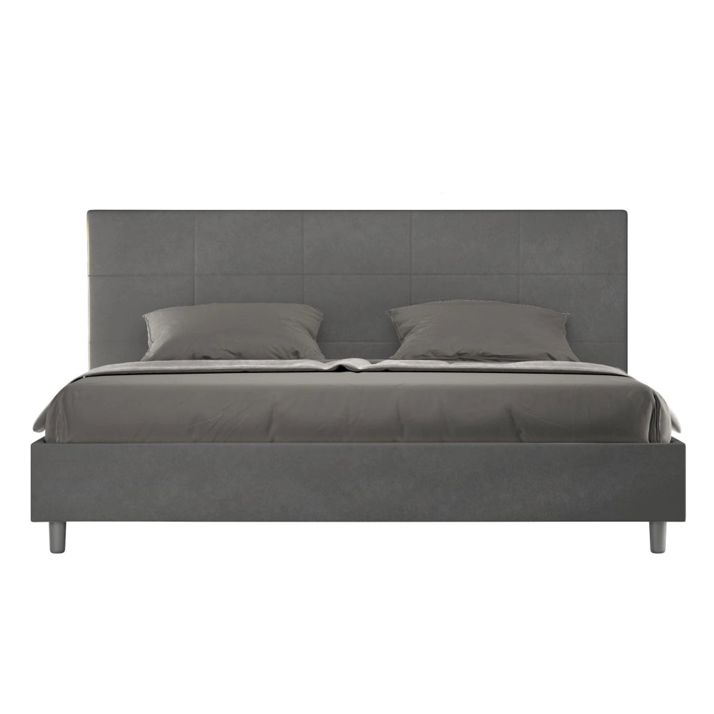 BS COM Letto matrimoniale king size contenitore imbottito 190x210 microfibra grigio