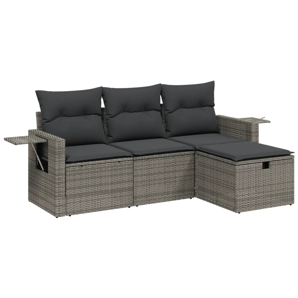 Set Divani da Giardino 4 pz con Cuscini in Polyrattan Grigio