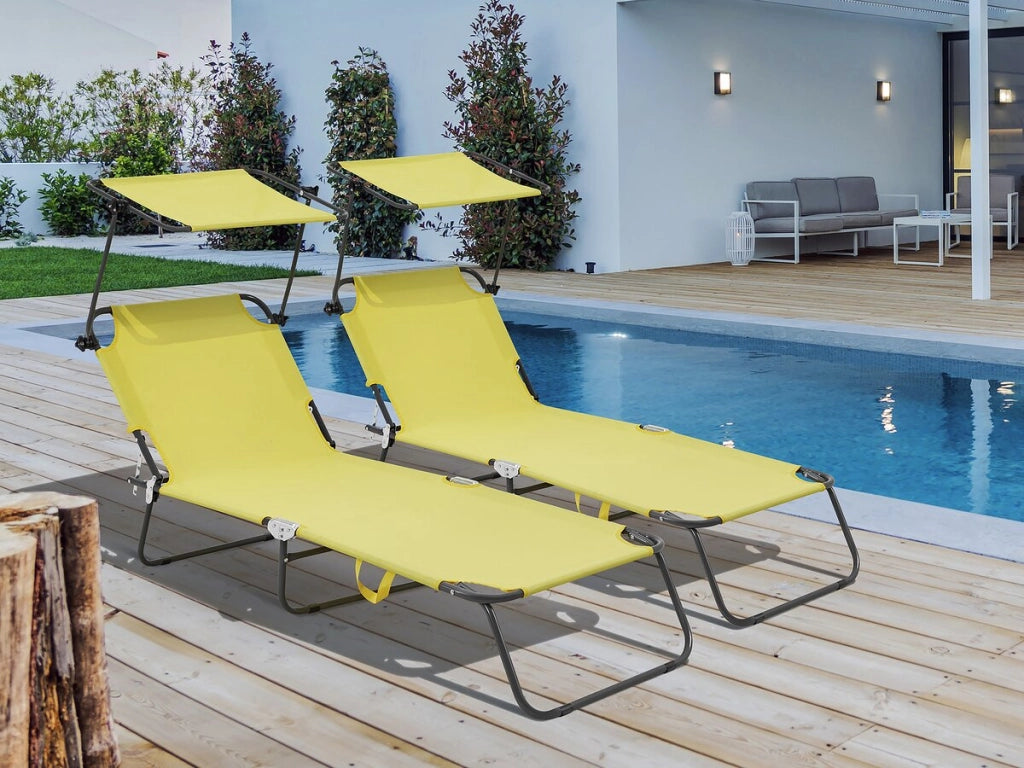 Pack 2 lettini prendisole pieghevoli "Lazy" - Con parasole - Giallo
