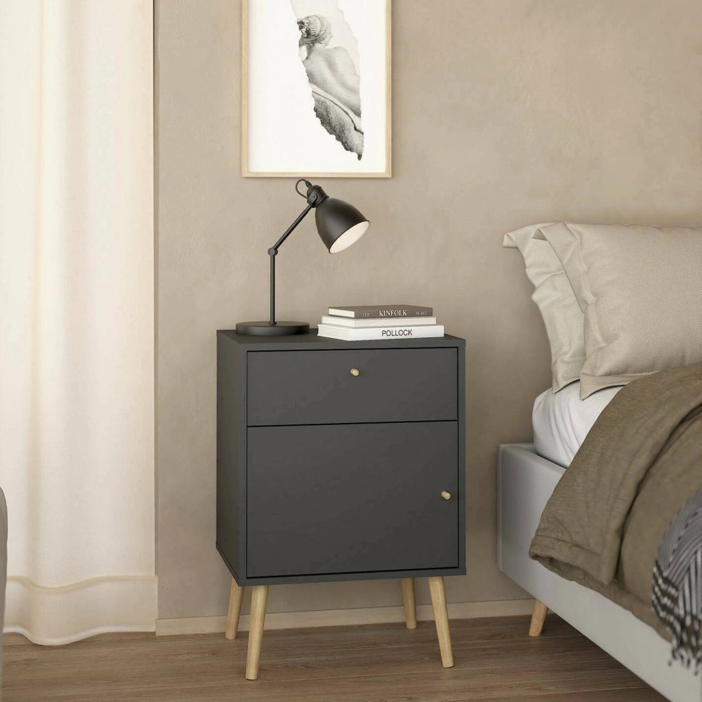 Comodino Antenati, Comò basso, Tavolino da notte, Mensola da letto, 50x39 h72 cm, Grigio