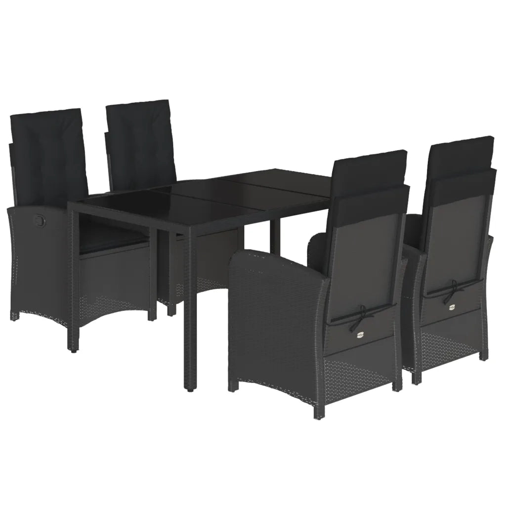 Set da Pranzo da Giardino 5 pz Nero con Cuscini in Polyrattan 3212206