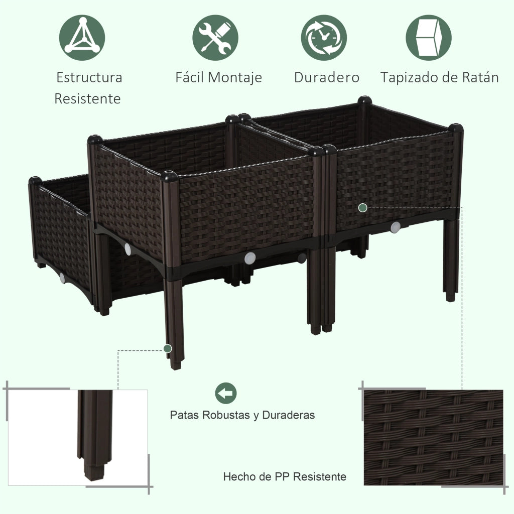 Set 4 Fioriere Quadrate Giardino ¨C Minimal ¨C Marrone 40x40x26/44 cm