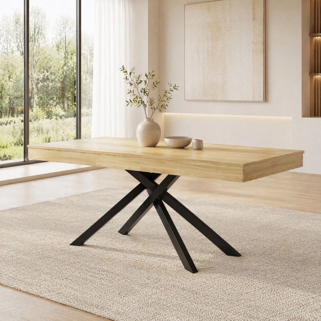 Tavolo da pranzo allungabile 140-180 cm, 6-8 posti, struttura stabile, piano spesso 93 mm, colore Rovere